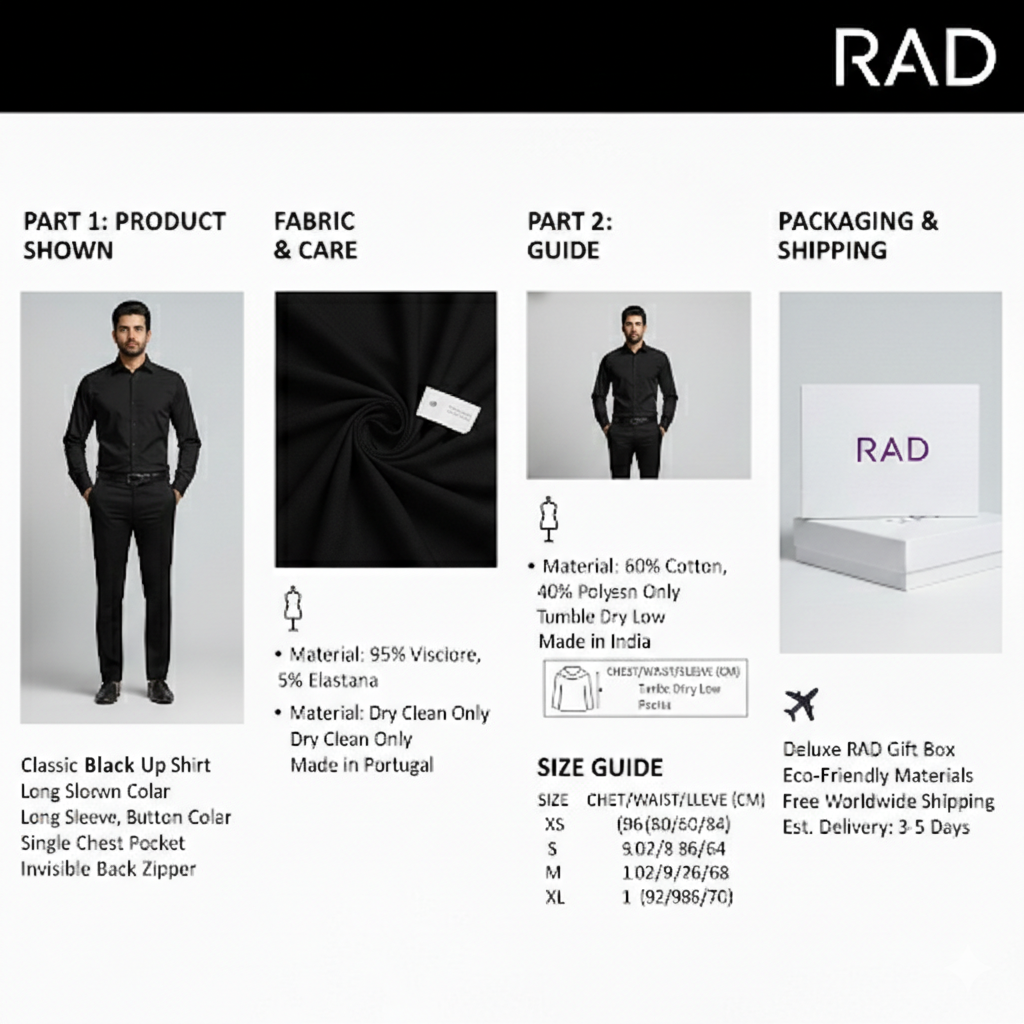 Rad Mens Cotton Regular Fit Casul Shirt. -Black