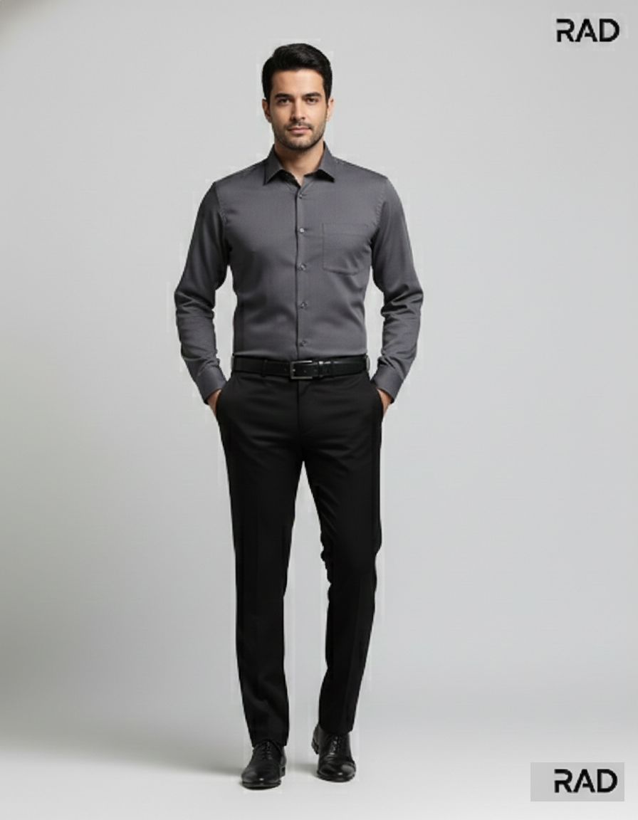 Mens Satin Regular Fit Formal Shirt - Gray/Charcoal