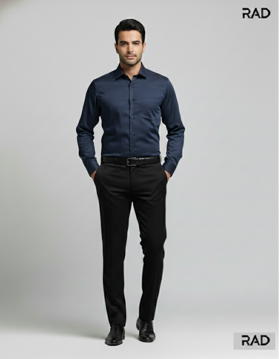 Rad Mens Cotton Regular Fit Casul Shirt - Navy Blue