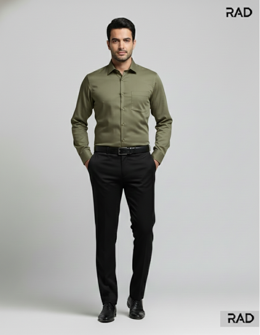 Men’s Classic Cotton Casual Shirt - Olive/Sea Moss Green